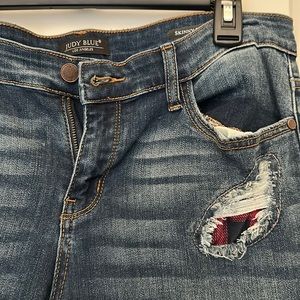 Judy Blue skinny fit distressed jeans with buffalo plaid size 13